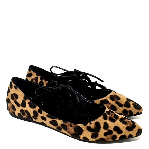 American Mettle Leopard Lace Up Ballet Flats - Picture 4 of 6